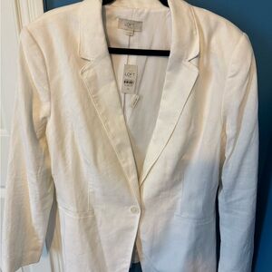 LOFT Women's White Linen Blend Single-Button Blazer